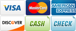 We Accept Visa, MasterCard, American Express, Discover, Cash and Check.